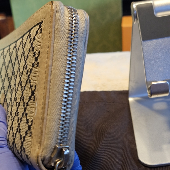 GUCCI DIAMANTE Zip Around Wallet Bamboo Tassel Silver Satin - Picture 5 of 16